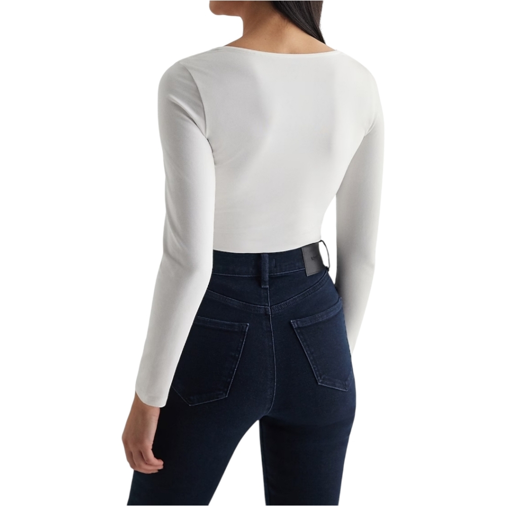 Express Body Contour Bodysuit Womens XL White Long Sleeve Scoop Neck Thong Cut - Picture 2 of 6